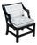 Mid Century Diminutive Black Lacquer Tufted & Striped Chinoiserie Arm Chair For Sale