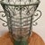 French Large Hand Blown Caged Glass Footed Vase Wrought Iron Frame Scroll Handles For Sale - Image 3 of 12