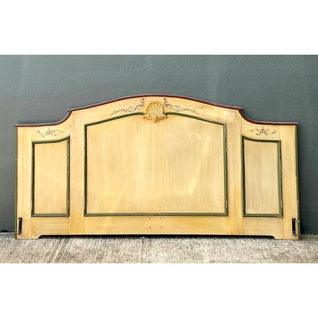 Wood Vintage Hand-Painted Wood Queen Headboard For Sale - Image 7 of 12