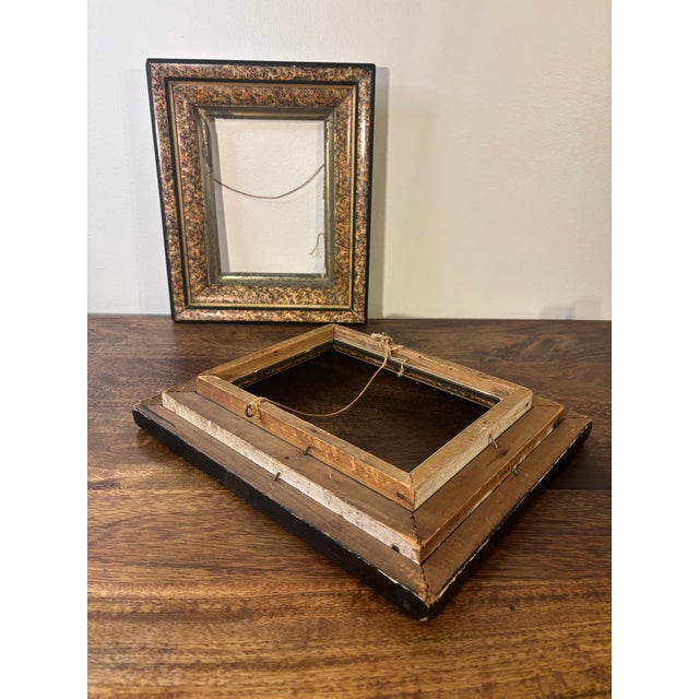 Stone Eastlake Movement Antique Picture Frames - Pair - Faux Marble and Ebonized Trim For Sale - Image 7 of 8