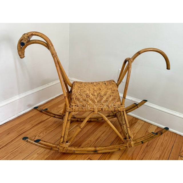 Tan Large Mid-Century Franco Albini Bamboo Rattan Rocking Horse For Sale - Image 8 of 12