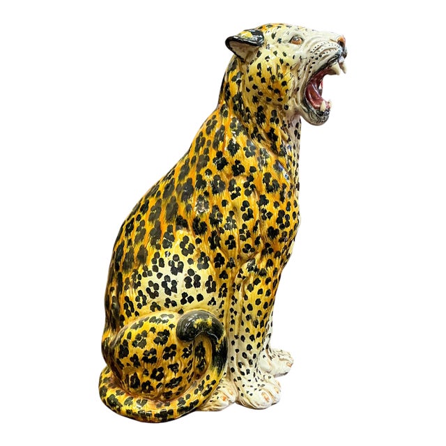 Mid-Century Large Scale Hollywood Regency Italian Terracotta Seated Leaopard For Sale