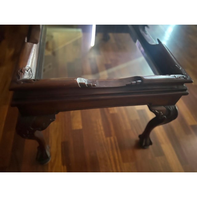Chippendale 1990s Chippendale Style Ball and Claw Table With Glass Inlay For Sale - Image 3 of 7
