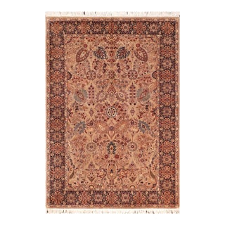 1990's Floral Pak-Persian Taupe/Blue Wool Rug - 6'1'' X 9'1'' For Sale