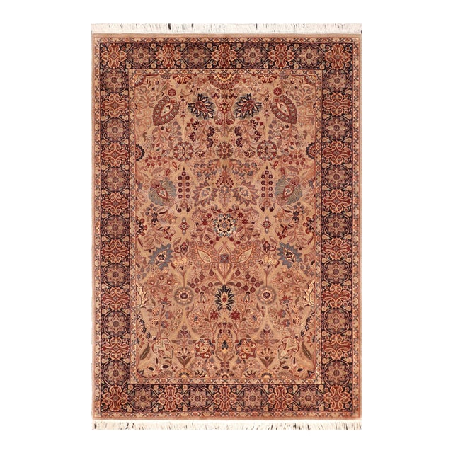 1990's Floral Pak-Persian Taupe/Blue Wool Rug - 6'1'' X 9'1'' For Sale
