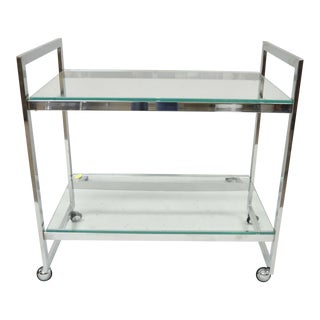 Mid Century Modern Chrome Two Tier Glass Rolling Bar Cart For Sale