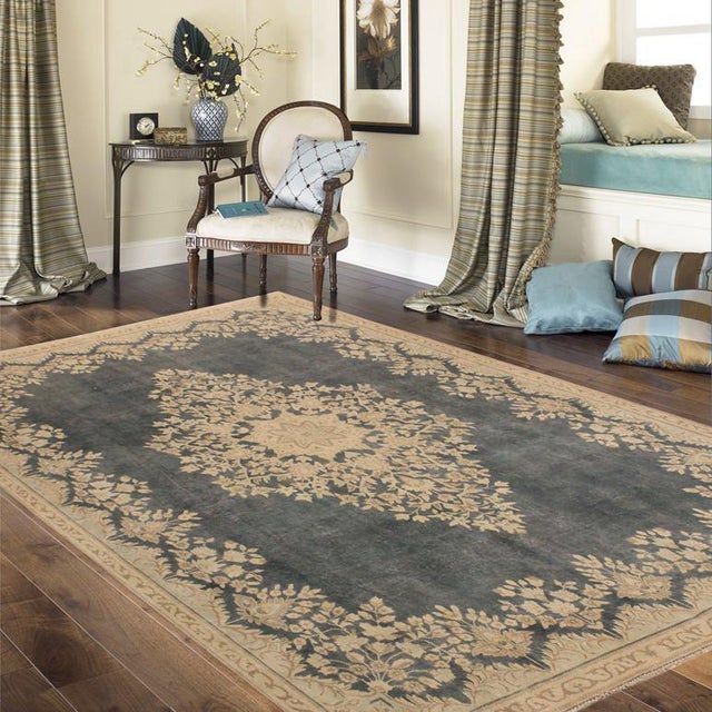 Enhance your living space with this stunning vintage Persian hand-knotted wool rug, a true showstopper that effortlessly...
