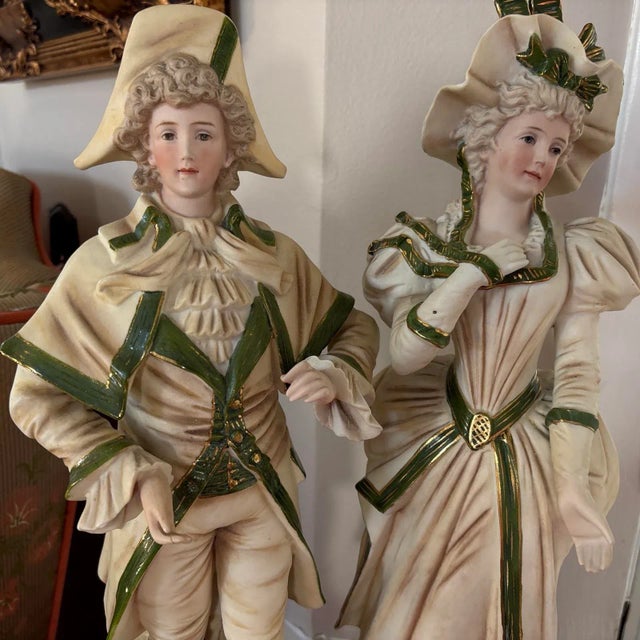 Antique French Porcelain Bisque Statue Figurines- a Pair For Sale - Image 4 of 12