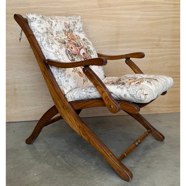 1930s French Wooden Folding Armchair With Upholstered Cushions For Sale - Image 4 of 14