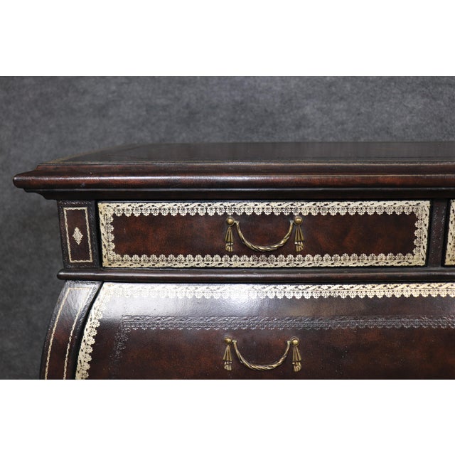 Pair Leather Wrapped and Embossed Maitland Smith Commodes For Sale - Image 11 of 14