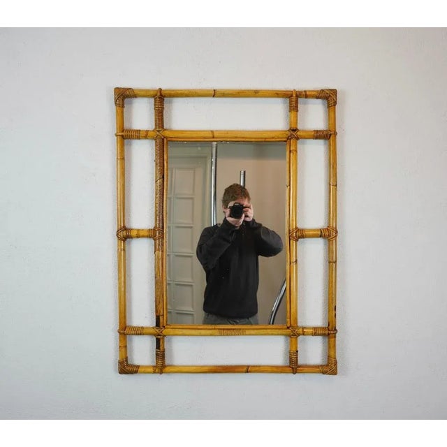 Italian Rattan & Bamboo Rectangular Wall Mirror, 1960s For Sale - Image 4 of 10