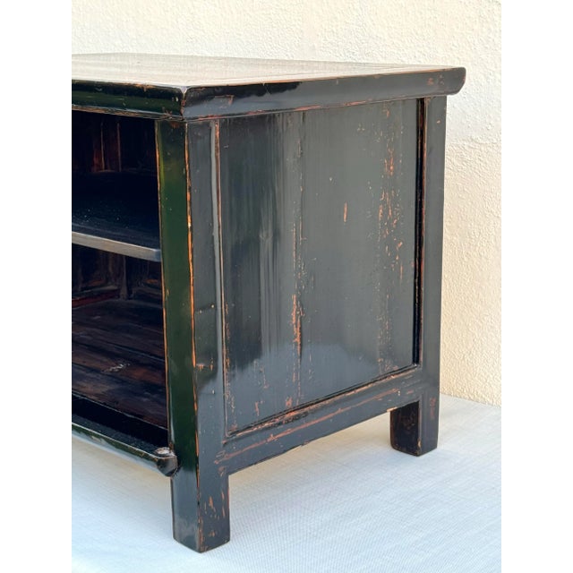 Pair of Vintage Chinese Chests / Night Tables : Vintage Wood Ebony Lacquer With Brass Hardware and Beautiful Patina For Sale - Image 9 of 12