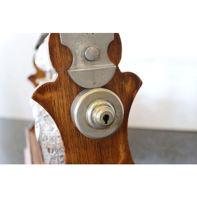 Antique English Oak Tantalus With Three Cut Crystal Decanters, C. Late 1800s For Sale - Image 4 of 6