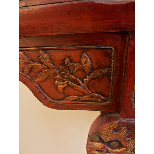 ABC Carpet & Home Handmade Chinese, Red Carved Altar For Sale - Image 4 of 9