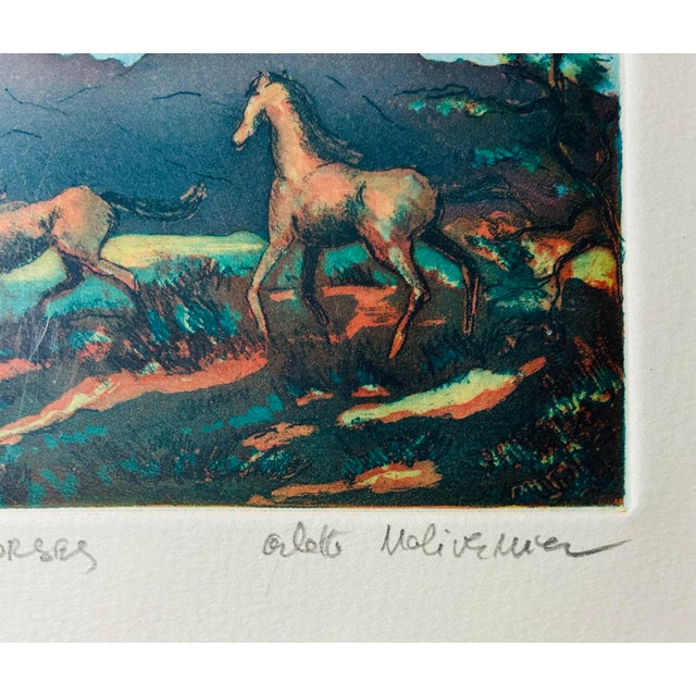 1980s Vintage Hand Colored Original Etching Entitled ‘Horses’ Unframed For Sale - Image 5 of 6