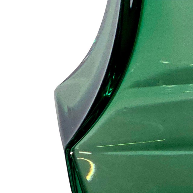 Glass Signed Val Saint Lambert Emerald Green Cased Crystal Fluted Vase, Belgium 9.5" For Sale - Image 7 of 13