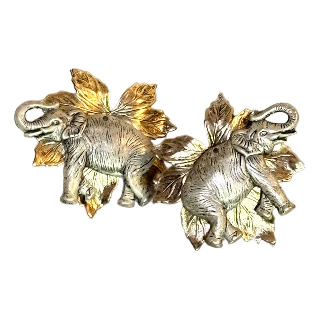 Mixed Metal Elephant/Leaf Cluster Earrings For Sale