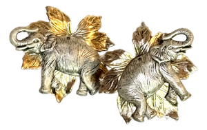 Mixed Metal Elephant/Leaf Cluster Earrings
