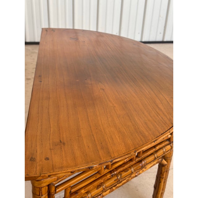 Vintage Bamboo Chinese Style Demi-Lune Center Table With Open Fretwork Design For Sale - Image 4 of 12