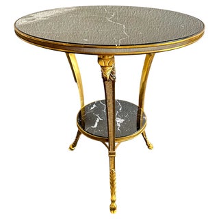 Art Deco Gueridon Table in Black Marble with White Grain For Sale