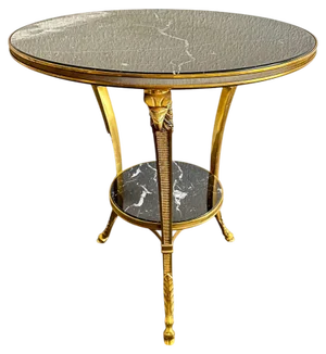 Art Deco Gueridon Table in Black Marble with White Grain