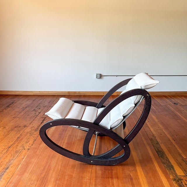 1990s Gae Aulenti Inspired Dark Wood Rocking Chair With Leather Cushion For Sale In Portland, OR - Image 6 of 10