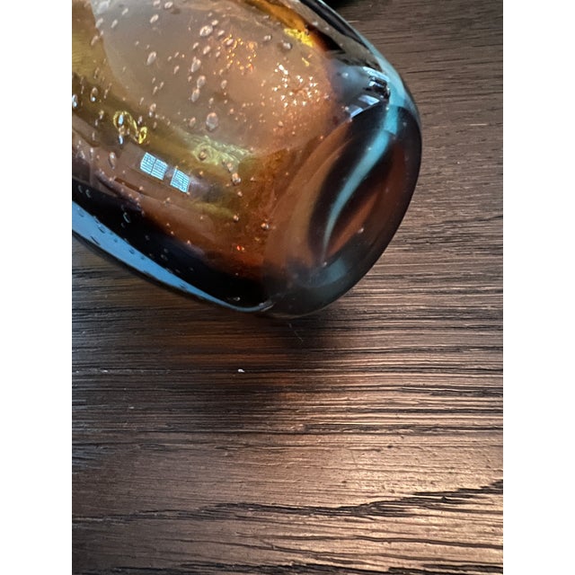 2000 - 2009 Contemporary Gold Blue Glass Vase For Sale - Image 5 of 6