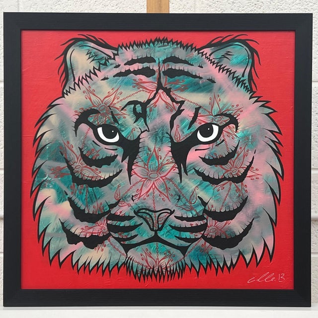 2010s Chris Pegg Tiger Portrait Pop Art with Floral Mandala in Chains by British Graffiti Artist, 2013 For Sale - Image 5 of 12