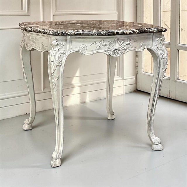 French 19th Century French Regence Painted Marble Top Table For Sale - Image 3 of 14