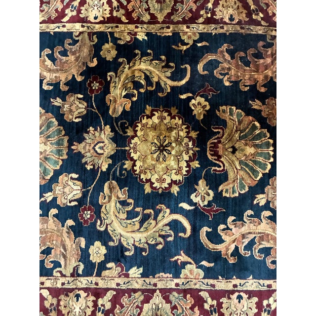 Hand-Knotted Persian-Style Wool Floral Rug in Navy and Burgundy For Sale In Charlotte - Image 6 of 7