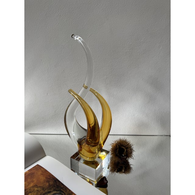 Mid-Century Modern Italian Amber and Clear Murano Glass Swan Sculpture on Base, 1960s For Sale - Image 3 of 16