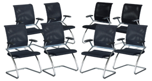 Technical Chromed Steel Desk Armchairs with Black Upholstery, 1980s, Set of 8