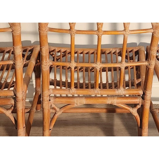 1980s McGuire Organic Bamboo Cathedral Dining Chairs & Rectangular Table Base -Set of 7 For Sale - Image 14 of 15