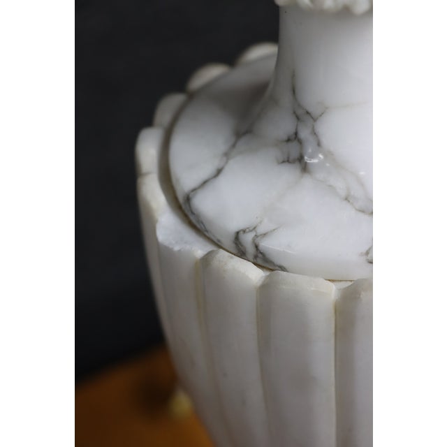 White Pair of Italian Carved Marble Table Lamps With Brass Accents For Sale - Image 8 of 8