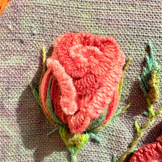 Handmade 3d Rose Flower Embroidery Wall Art For Sale In Los Angeles - Image 6 of 13