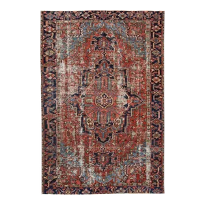 Red Antique Persian Heriz Handmade Wool Rug With Medallion Design