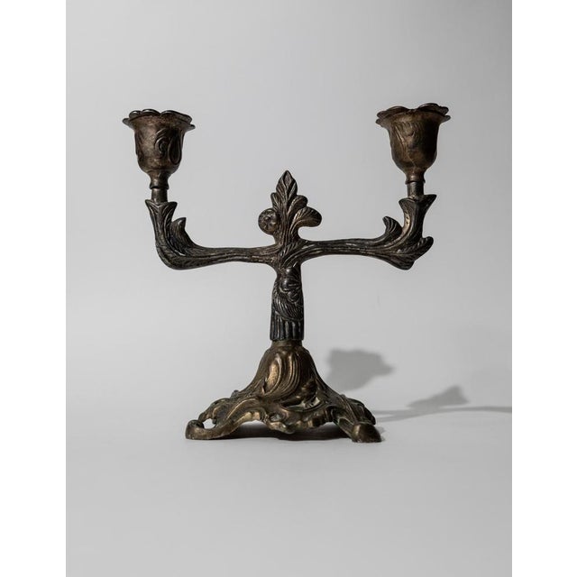 Vintage Art Deco Bronze Candleholder with Ornate Details, 1910s For Sale - Image 3 of 11
