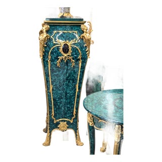 French Louis XV Emerald Green Pedestal With Gilded Bronze Mounts & Hand-Applied Gold Leaf For Sale