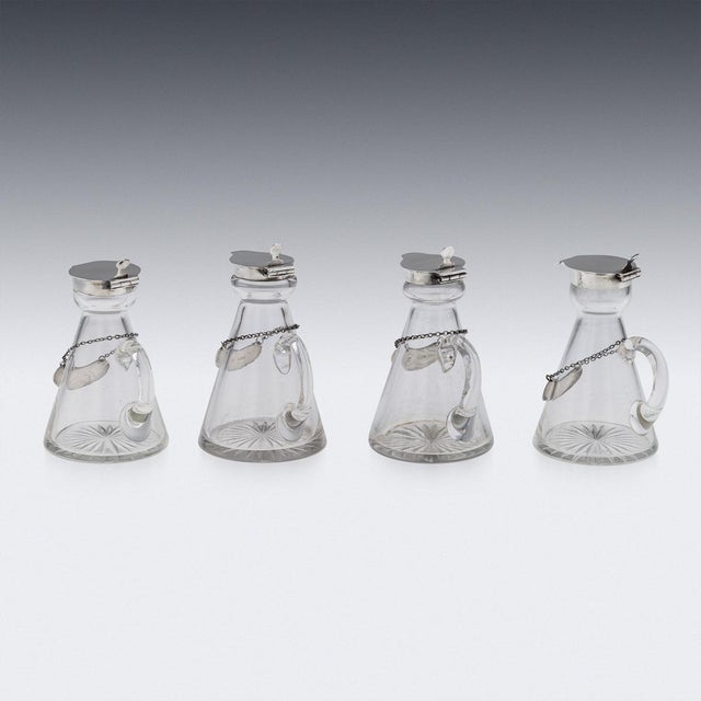 Antique 20th Century English Silver & Cut Glass Whisky Decanters, 1924, Set of 4 For Sale - Image 4 of 10