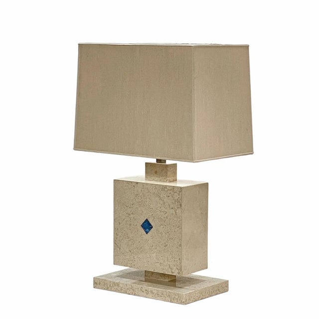 Metal Italian Travertine Marble and Lapis Lazuli Table Lamp, 1970s For Sale - Image 7 of 18