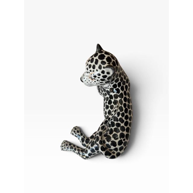 1970s 1970s Italian Black & White Majolica Snow Leopard Figurines – Pair For Sale - Image 5 of 12