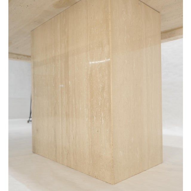 Solid Travertine Single Pedestal Base 40x80 Italian Dining Table MINT For Sale - Image 10 of 16