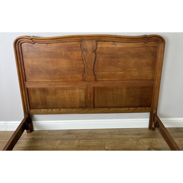 Vintage French Louis XVI Oak Double Bed Frame with Carved Headboard For Sale - Image 4 of 11