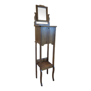 1920s Antique Oak Men Shaving Stand W/ Beveled Mirror