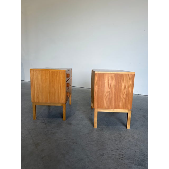 Tan Pair of Mid Century Danish Three Drawer Chests, Bedside Table Nightstands For Sale - Image 8 of 12