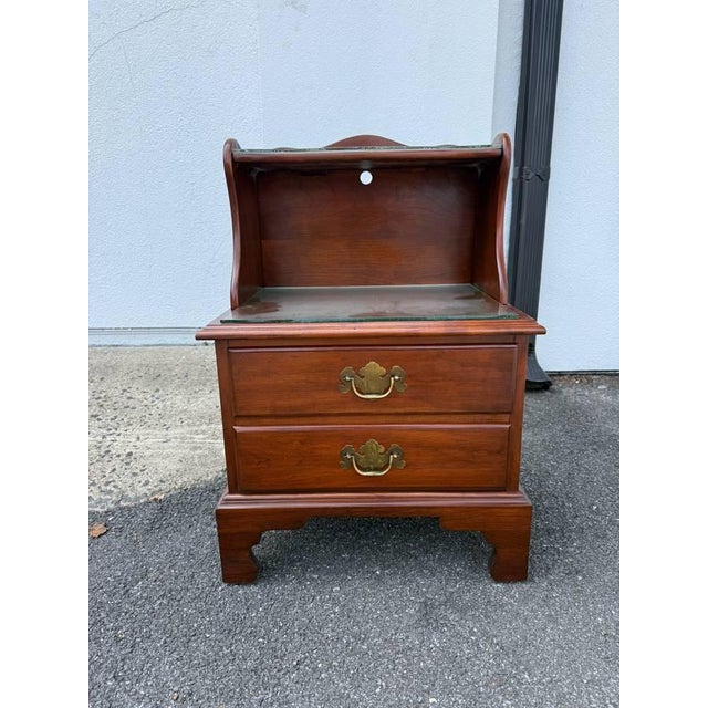 Pair of Chippendale Style Vintage Solid Cherry Wood Nightstands by Henkel Harris For Sale - Image 13 of 17