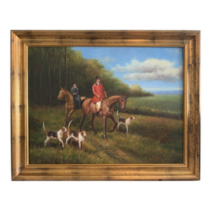 Oil Painting English Fox Hunt Horses Hounds Hunting Scene Landscape Art