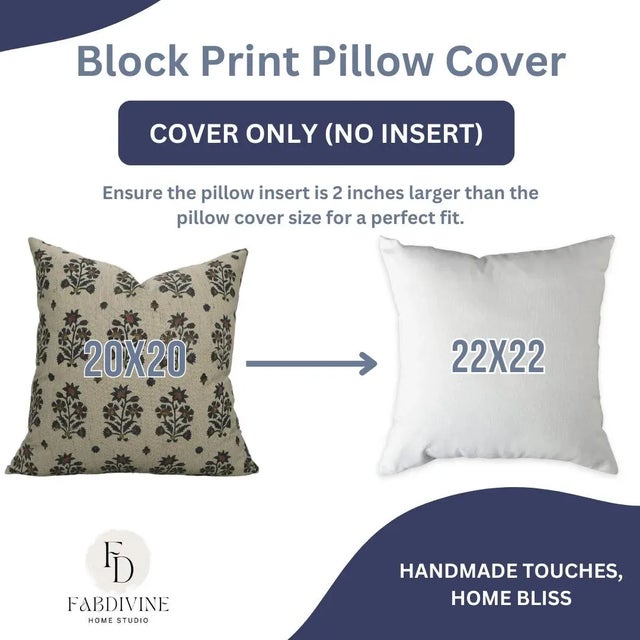 Not Yet Made - Made To Order Fabdivine Traditional Sadabahar Block Print Linen Blend Cushion Cover- 14x20 For Sale - Image 5 of 5