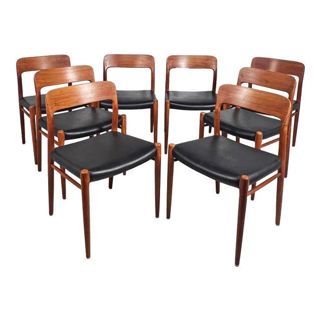 C. 1960s Niels Moller Danish Teak Model 75 Dining Chairs- Set/8 For Sale