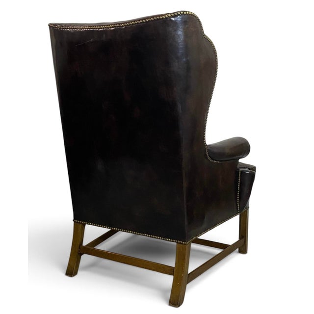 Brown Vintage Baker Furniture Georgian Style Brown Leather Wingback Armchair For Sale - Image 8 of 13